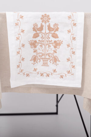 Ранер рушник "Дерево життя" цільний бежевим по білому 130 х 40 см